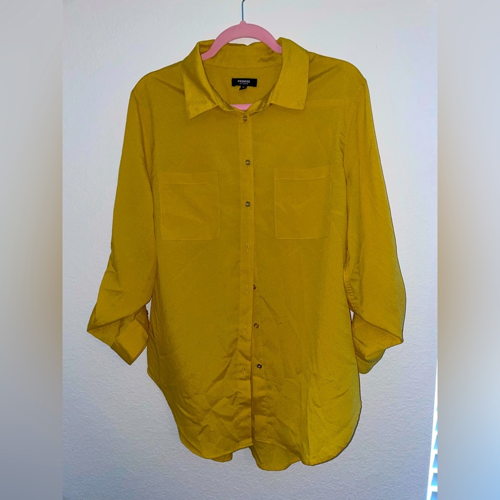Premise Yellow button down dress shirt , Size XL